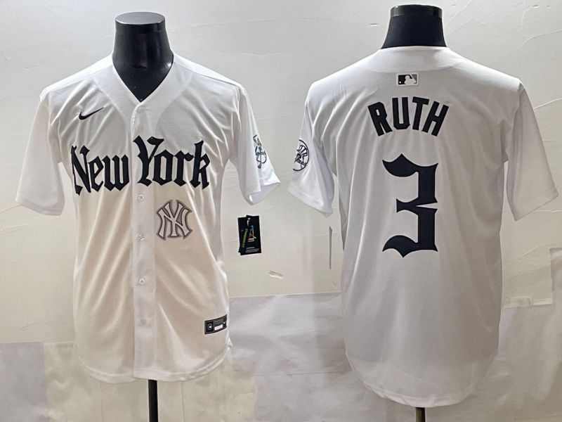 Men 2025 New York Yankees #3 Ruth White Five generations Joint Name Nike MLB Jersey style 39->new york yankees->MLB Jersey